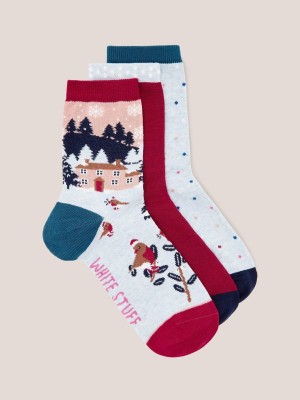 White Stuff 3 Pack Christmas At Home Socks Blue Multi | 19758-ZVGA