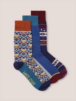 White Stuff 3 Pack Fairisle Ankle Socks Navy Multi | 25197-PRVY