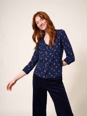 White Stuff Annie Cotton Jersey Shirt Navy Print | 68572-RGBE