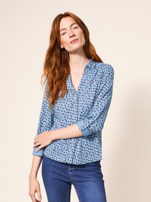 White Stuff Annie Cotton Jersey Shirt Teal Multi | 69257-IXLW