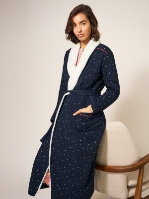 White Stuff Ava Lined Dressing Gown Navy Multi | 91506-FHOR