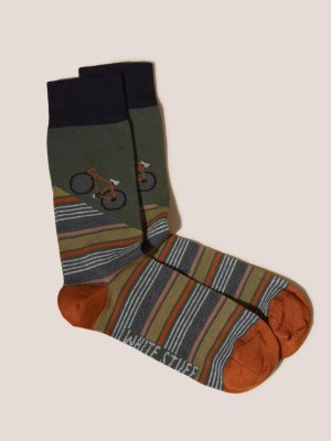 White Stuff Billy Bike Socks Khaki Green | 67043-ZQST