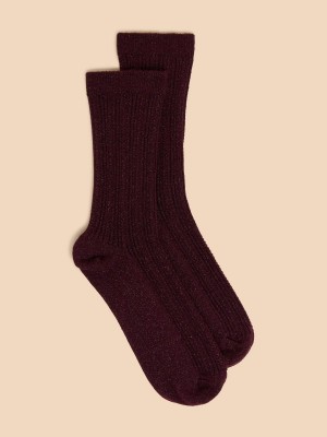 White Stuff Cable Sparkle Ankle Socks Deep Red | 61245-HEPW