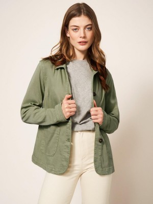 White Stuff Carrie Regular Fit Denim Jacket Mid Green | 48097-KEOB