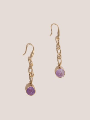 White Stuff Chain Stone Drop Earrings Mid Purple | 92710-HWQV