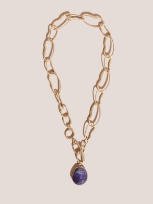 White Stuff Chain Tbar Stone Necklace Mid Purple | 71056-KLUO