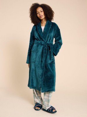 White Stuff Clover Cosy Dressing Gown Dk Teal | 40823-XABM