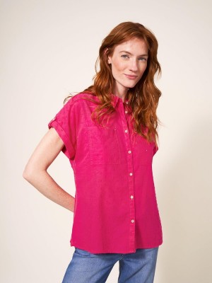 White Stuff Ella Organic Cotton Shirt Bright Pink | 09462-CZWP