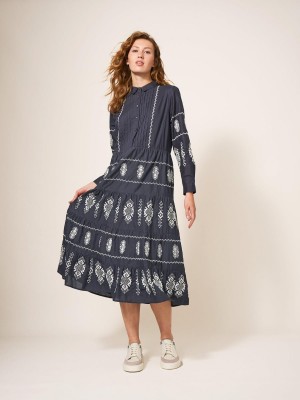 White Stuff Emmie Embroidered Midi Dress Grey Multi | 89235-LDOU