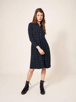 White Stuff Everly Rib Jersey Shirt Dress Black Multi | 12684-TUAB