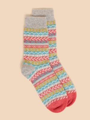 White Stuff Fairisle Mix Pop Wool Socks Grey Multi | 37298-BLPX