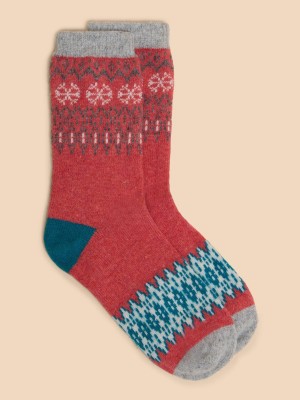 White Stuff Fairisle Mix Wool Socks Mid Pink | 47806-UYOV