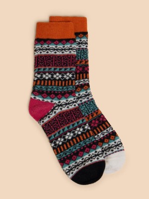 White Stuff Fairisle Pop Wool Mix Socks Black Multi | 91768-EUQO