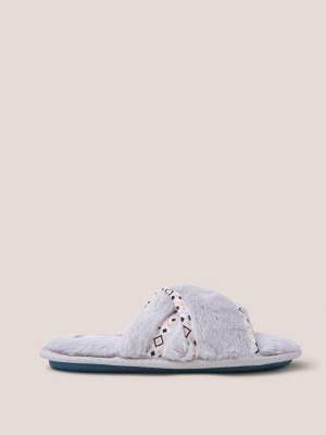 White Stuff Faux Fur Mule Slipper Mid Grey | 13908-BEGA