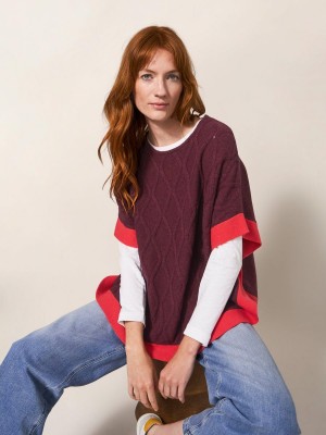 White Stuff Fern Knitted Casual Poncho Mid Plum | 27068-JLKG