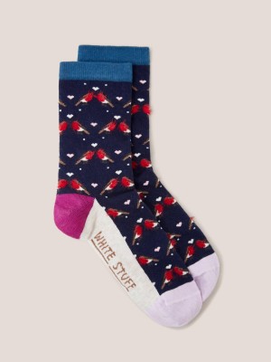 White Stuff Fluffy Robin Ankle Sock Navy Multi | 27159-YKAS