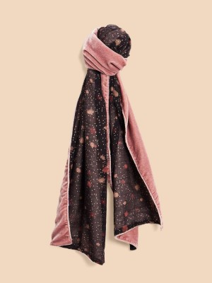 White Stuff Foil Print Velvet Scarf Mid Pink | 61845-JIYV