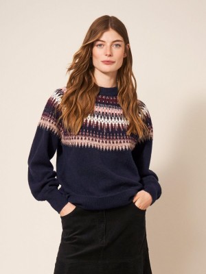 White Stuff Frankie Fairisle Jumper Dark Navy | 35869-KOUN