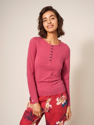 White Stuff Hailey Henley Pj Top Deep Pink | 12943-RGPS