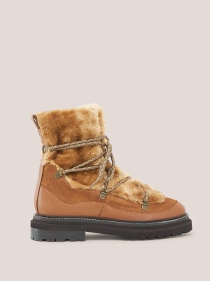 White Stuff Hailey Lace Up Hiker Boot Mid Tan | 08654-OVFI