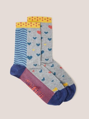 White Stuff Heart Hotch Potch Ankle Sock Grey Multi | 41723-ILUB