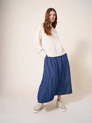 White Stuff Jenna Tiered Denim Skirt Dk Denim | 25687-GZIU