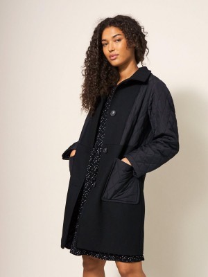 White Stuff Karla Fabric Mix Coat Black Multi | 86714-LZDQ