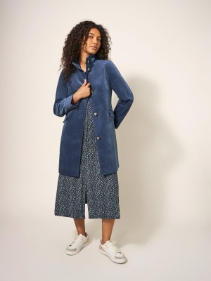 White Stuff Karla Smart Velvet Coat Dusty Blue | 67341-LCOS