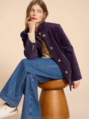 White Stuff Karla Velvet Peacoat Dark Purple | 76498-CING