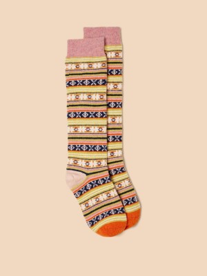 White Stuff Knee High Fairisle Socks Orange Multi | 91385-SFVZ