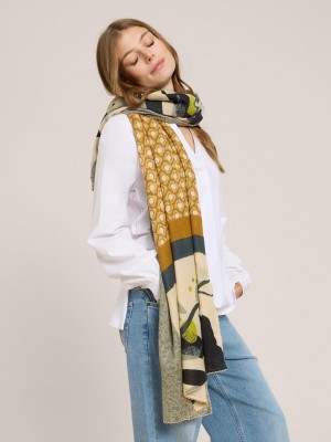 White Stuff Leaf Print Scarf Green Multi | 27319-GZOU