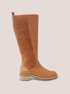 White Stuff Leather Serena Knee High Boot Dark Tan | 48513-IDPX