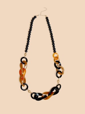 White Stuff Lili Long Chain Bead Necklace Black Multi | 36517-PHLJ