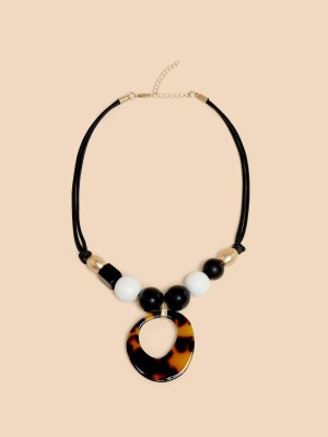 White Stuff Lilium Suede Bead Necklace Black Multi | 87964-PFHQ