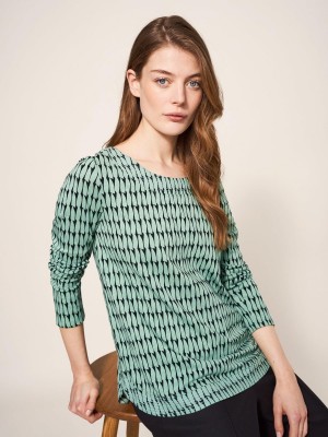 White Stuff Long Sleeve Weaver Tee Green Multi | 61842-AGHX