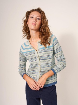 White Stuff Lulu Stripe Cardigan Teal Multi | 08546-UTAQ