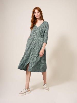 White Stuff Mia Jersey Dress Green Multi | 76549-AJWN