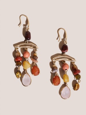 White Stuff Multi Stone Drop Earrings Orange Multi | 84501-BPQO