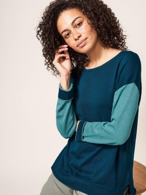 White Stuff Olivia Crew Neck Jumper Dk Teal | 70658-WPHJ