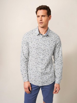 White Stuff Peacock Printed Slim Fit Shirt Natural White | 38517-RDHO