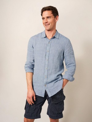 White Stuff Pembroke Ls Linen Shirt Chambray Blue | 70581-TQVP