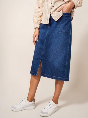 White Stuff Penny Denim Midi Skirt Mid Denim | 78694-CPRK