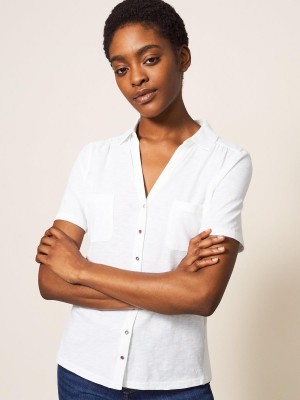 White Stuff Penny Pocket Jersey Shirt Brilliant White | 95462-KLNB