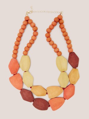 White Stuff Petunia Wood Necklace Orange Multi | 24938-VYMH