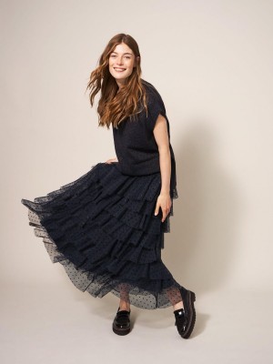 White Stuff Rowan Spot Tulle Skirt Pure Black | 45019-IEWN