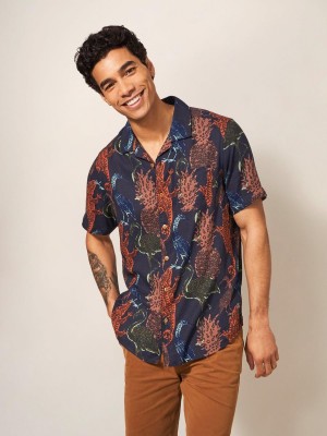 White Stuff Safari Printed Shirt Dark Navy | 72639-AIYX