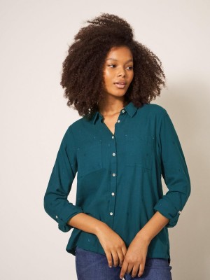 White Stuff Sophie Organic Cotton Shirt Dk Teal | 49780-NKBZ