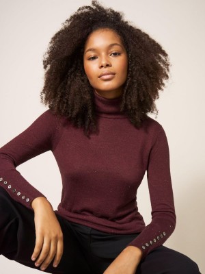 White Stuff Sparkle Roll Neck Jumper Dk Plum | 93715-LXAH