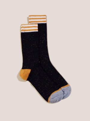 White Stuff Sport Rib Boot Socks Black Multi | 58921-HDTX