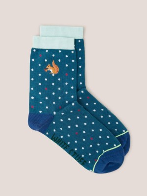 White Stuff Squirrel Spot Ankle Socks Blue Multi | 94807-DTXO